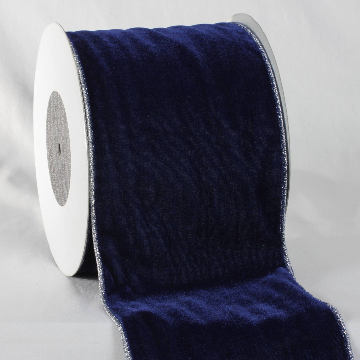 Navy Blue and Silver Woven Edge Velvet Ribbon 20 Yards T6498