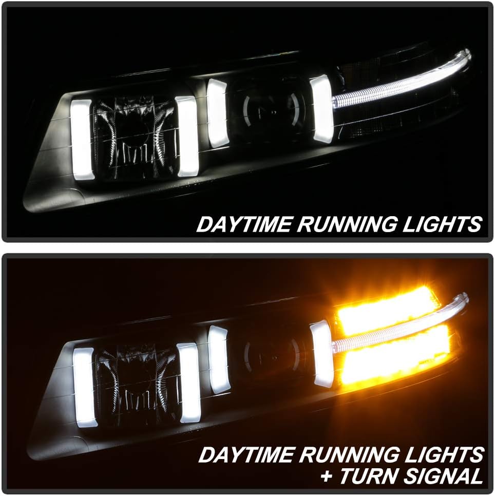 LED Signal DRL Tube Projector Headlights Headlamps Driver & Passenger Side S665