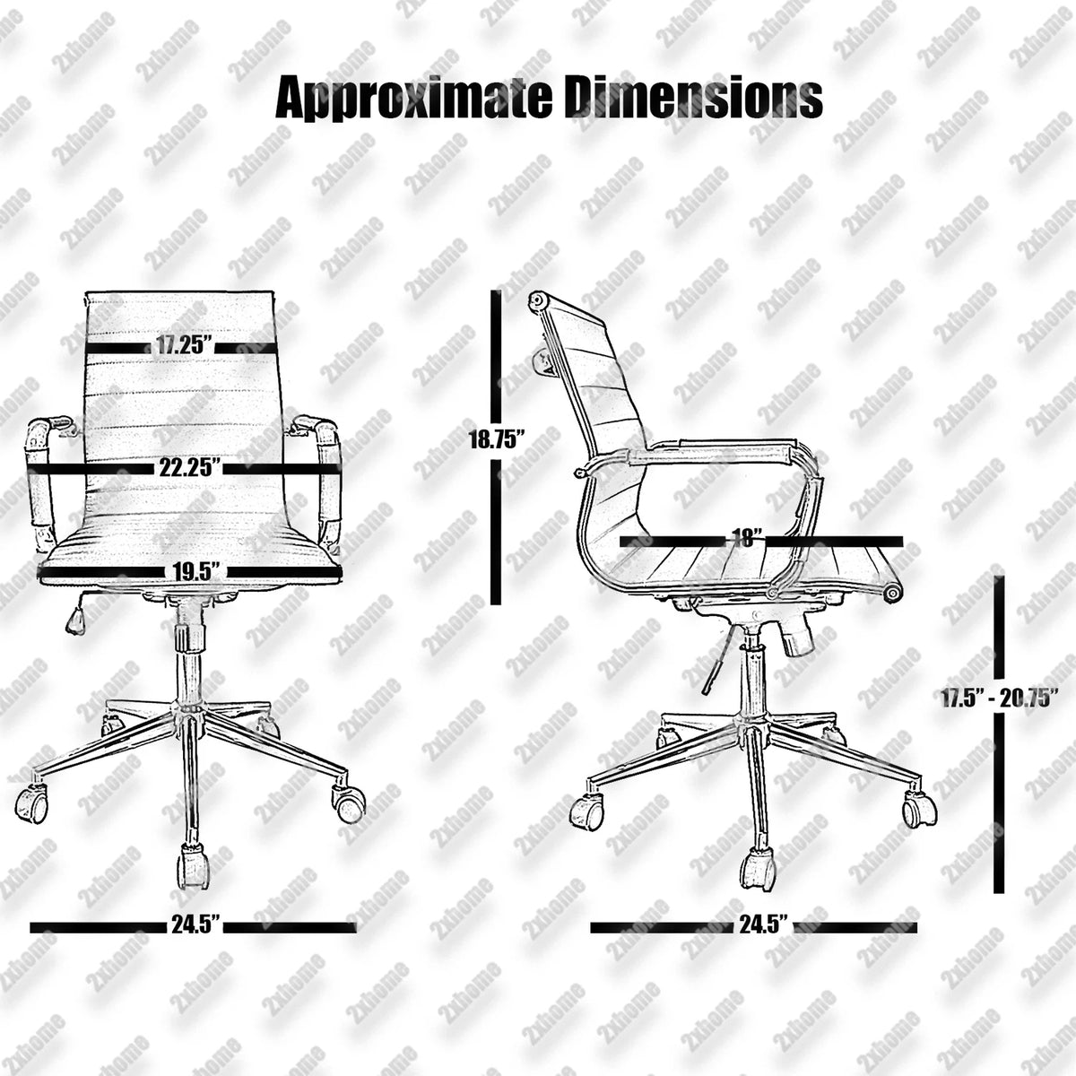 Mid Century Black PU Leather Office Chair with Arms and Wheels H89615