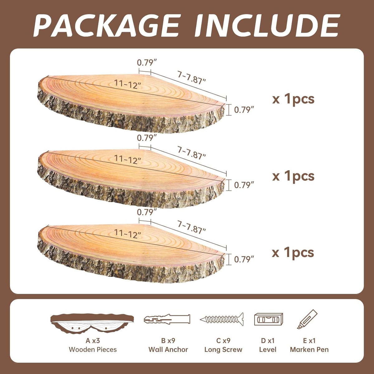 3Pcs Rustic Wood Corner Floating Shelves P58165