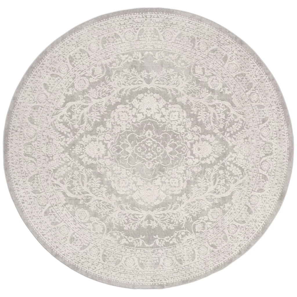 Light Grey Cream Round Area Rug Y43593