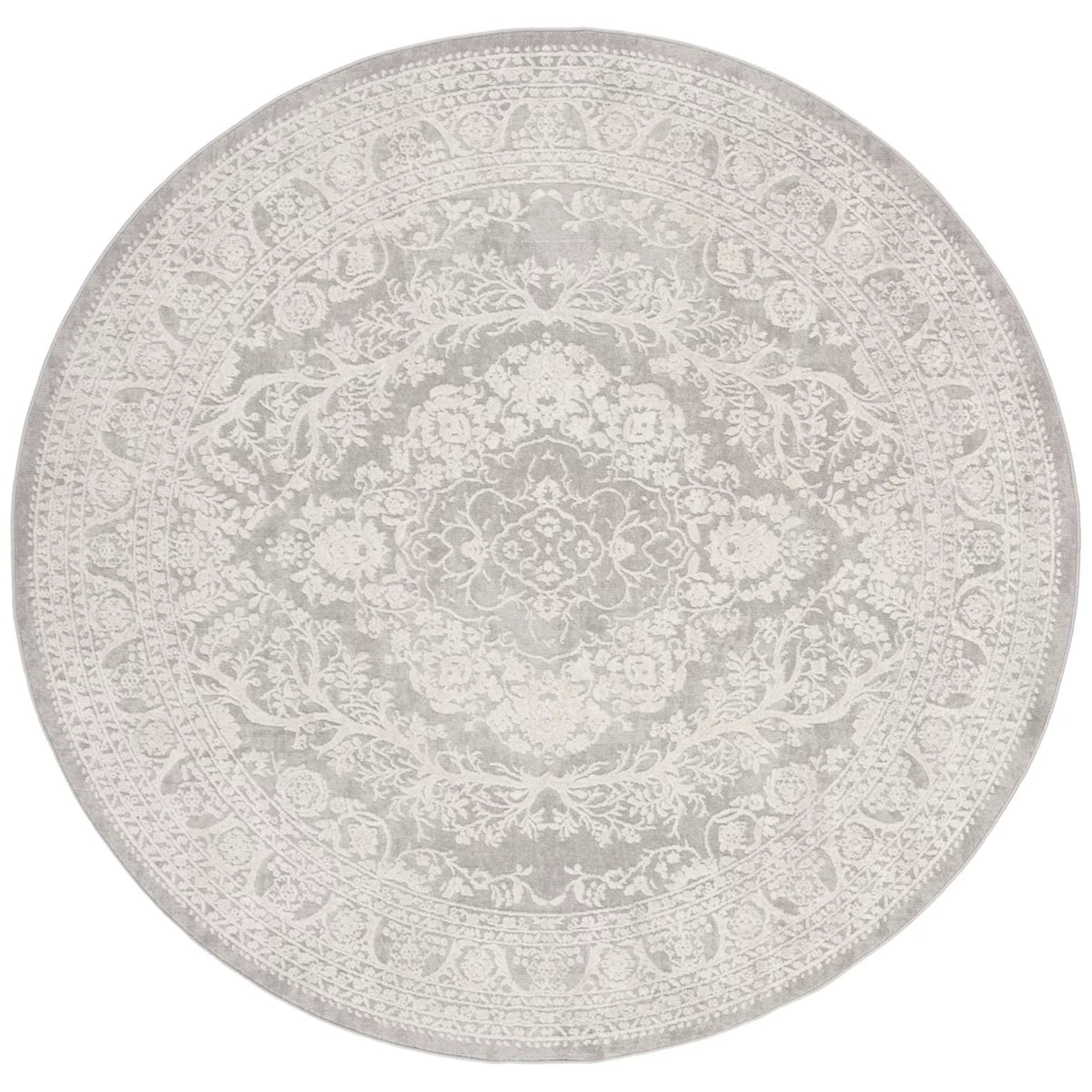 Light Grey Cream Round Area Rug Y43593