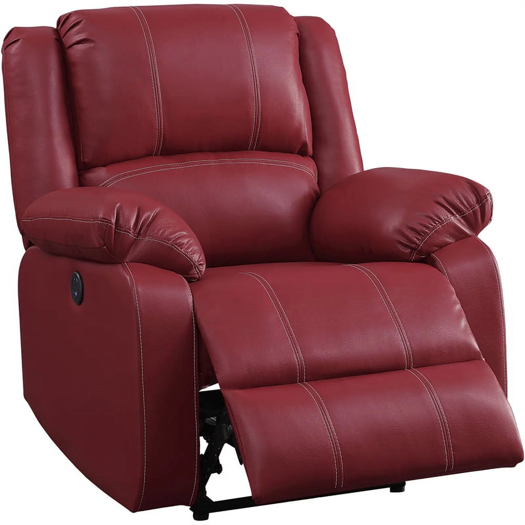 Red Faux Leather Power Recliner Z4957