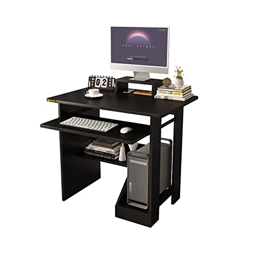 Black Computer Desk with Shelves and Keyboard Tray E655