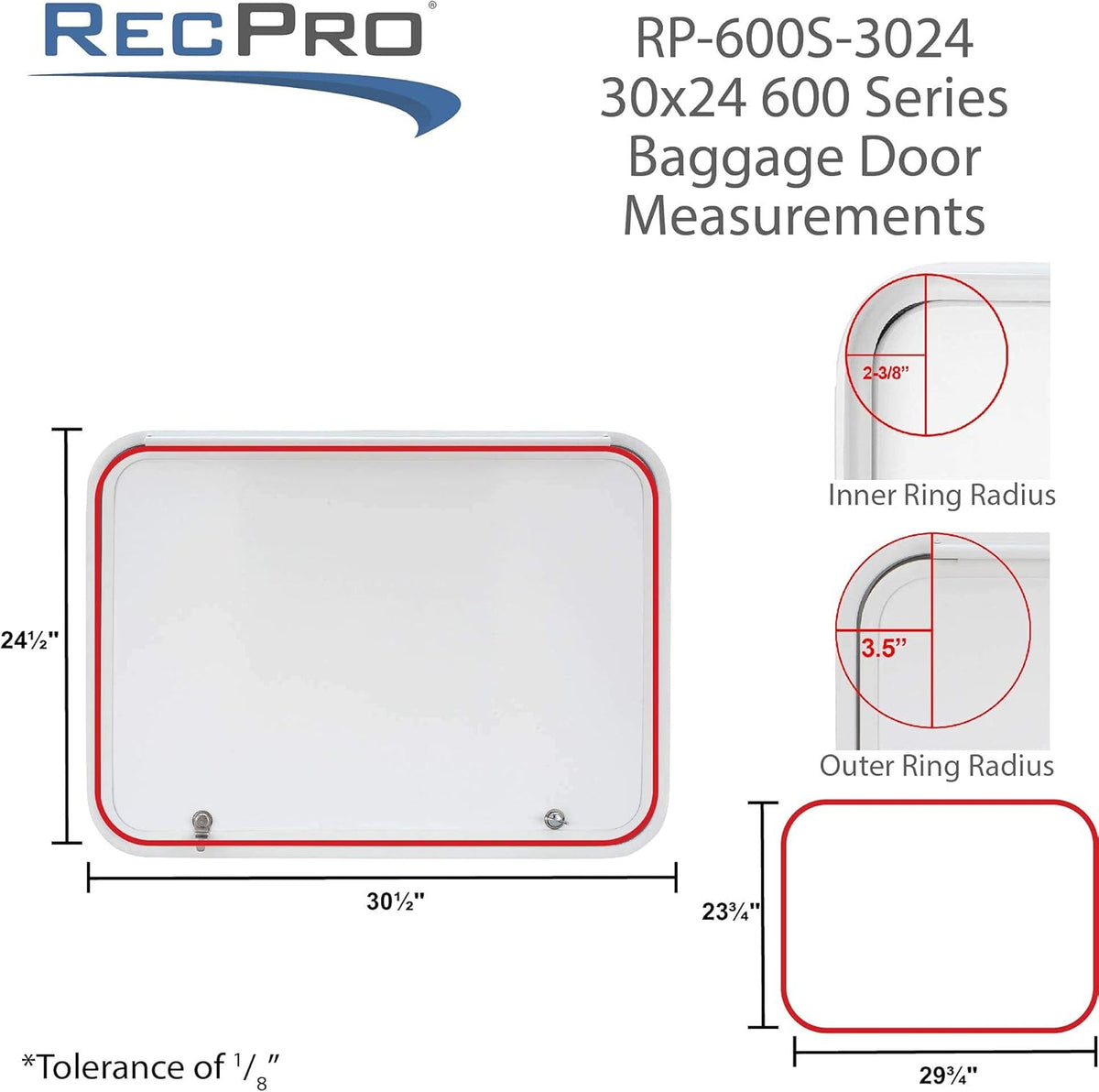 RV Baggage Door 30 Wide x 24 High with Rounded Corners H969