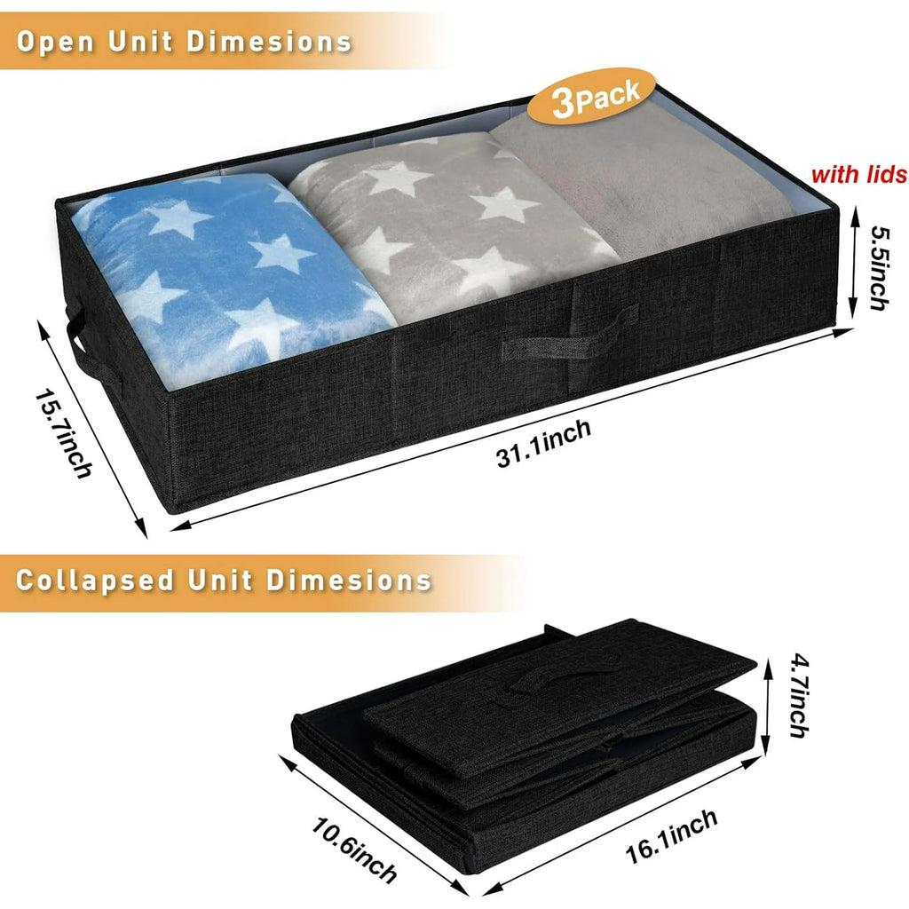 Black 3 Pack Underbed Storage Containers with Handles S8683