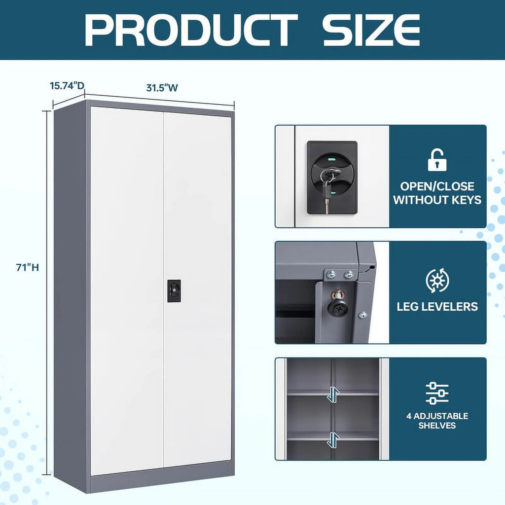 71" Metal Storage Locker with Locking Door and 4 Adjustable Shelves I666501