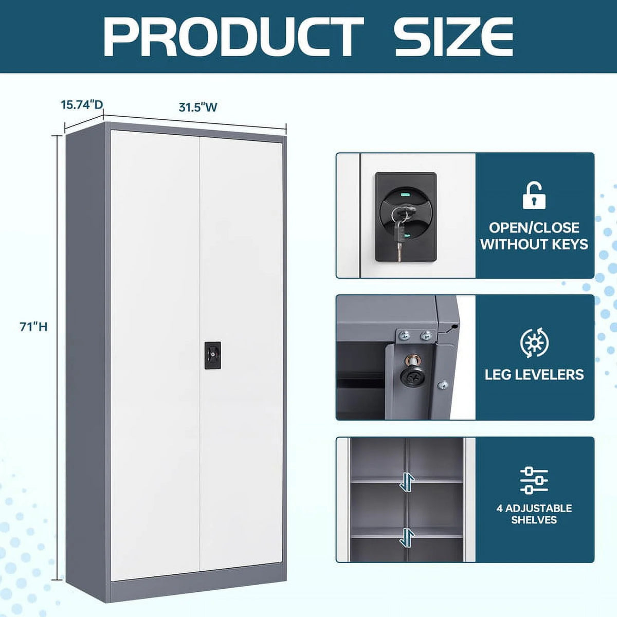 71" Metal Storage Locker with Locking Door and 4 Adjustable Shelves I666501