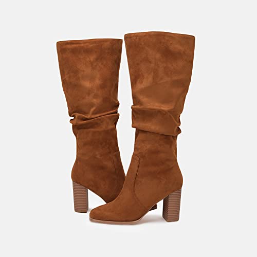 Womens Knee High Boots Chunky High Heel Square Toe Side Zipper Wide Calf Boot L899