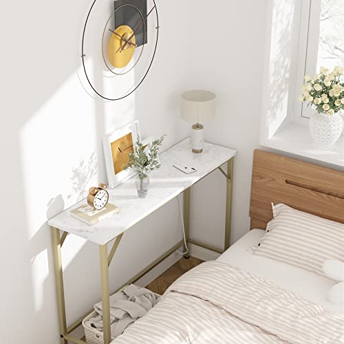 Gold Narrow Console Table with Outlets L280