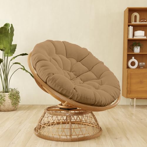 Oversized Dark Blue Wicker Papasan Chair with Cushion and 360 Degree Swivel Base I49481