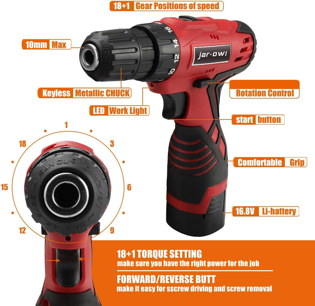 16.8V Cordless Drill Set with 2 Batteries and Toolbox Storage Case, 108 Piece H4669