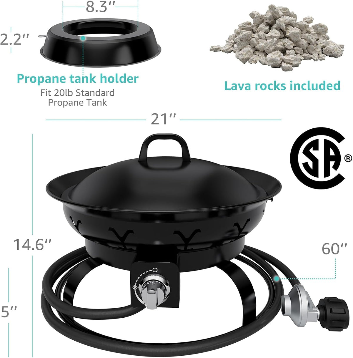 Portable Propane Fire Pit with Lid E976749