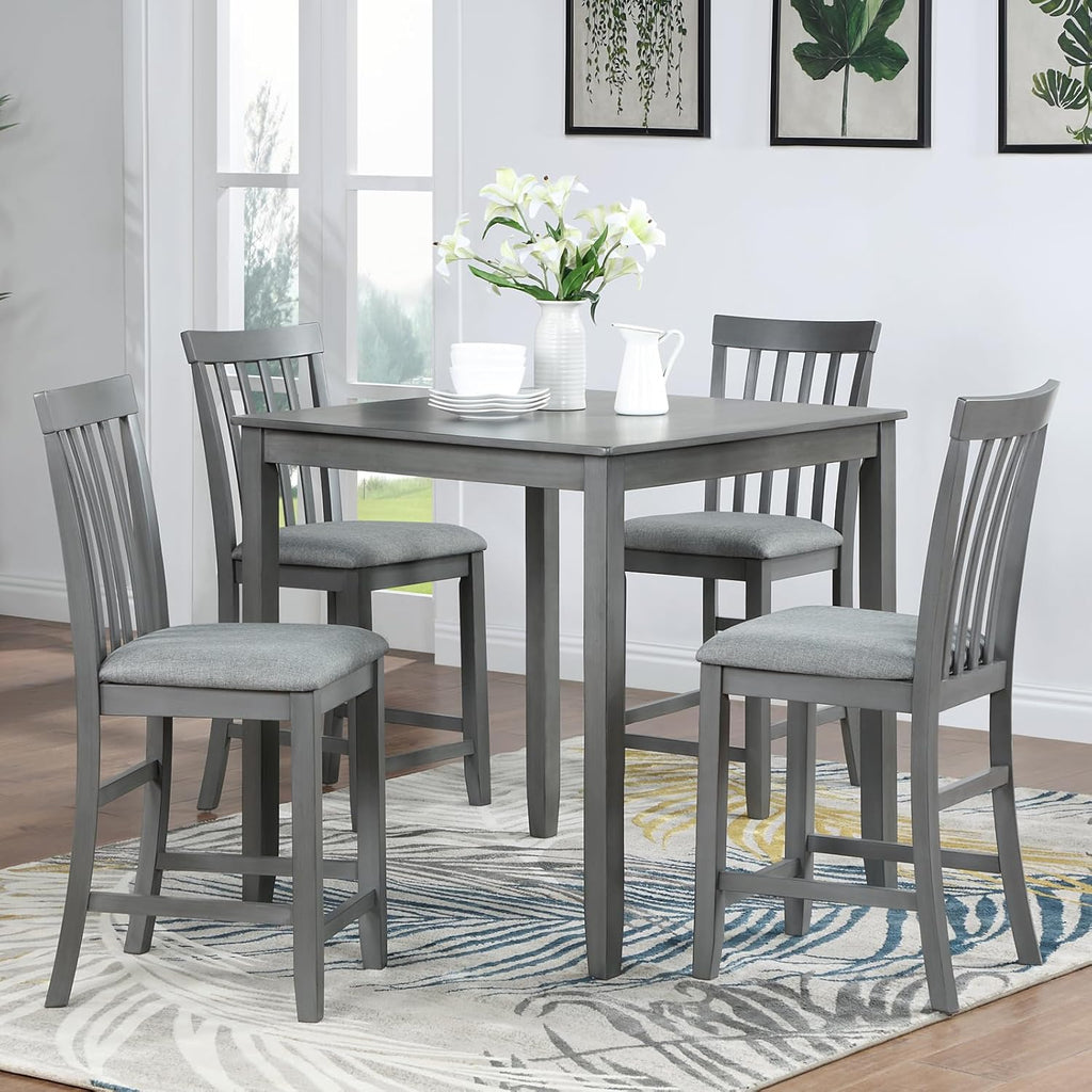 5 Piece Counter Height Dining Table Set with 4 Upholstered Chairs, Dove Gray W279