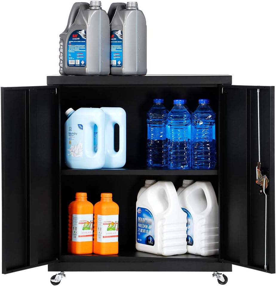 Black Metal Locking Cabinet with Wheels F2486
