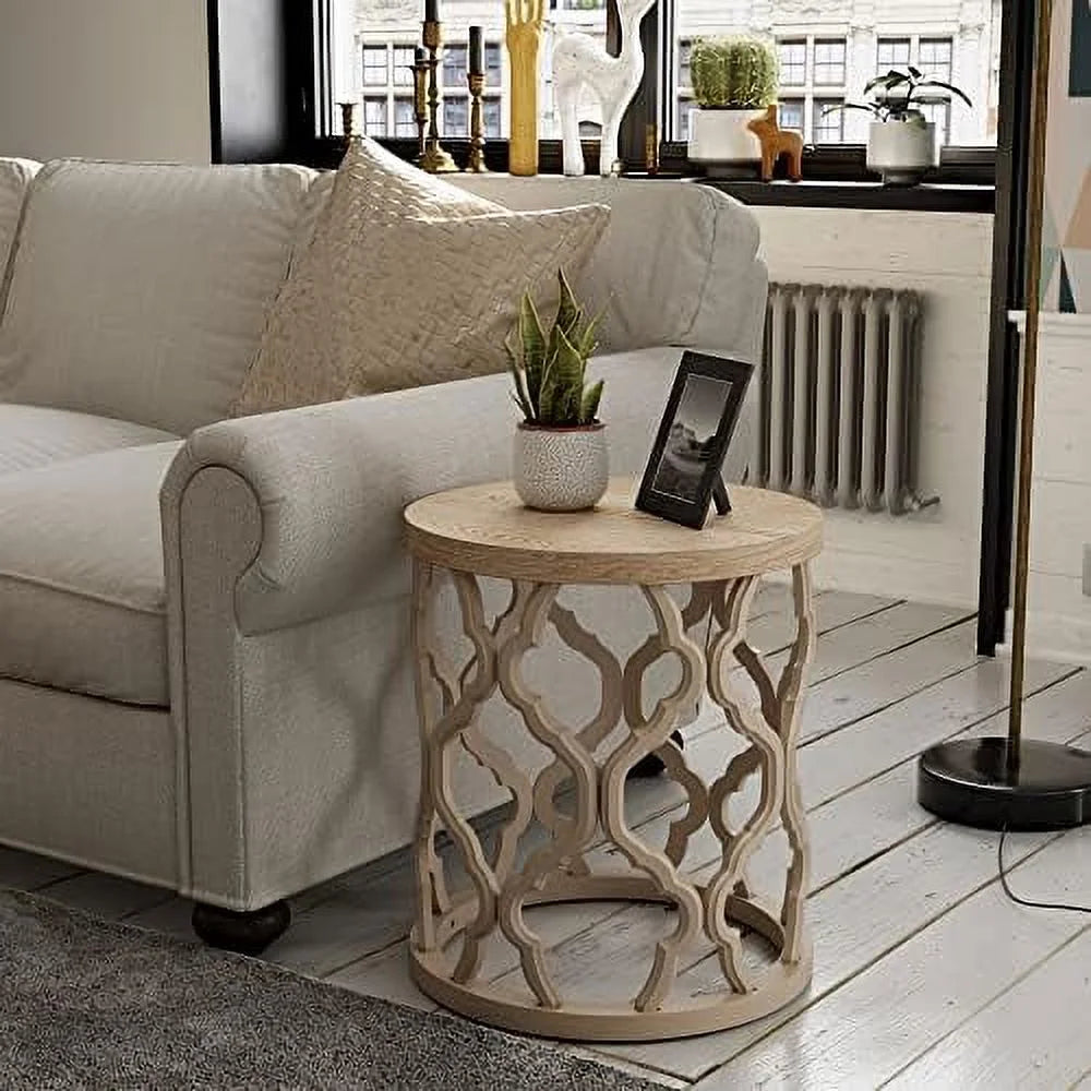 Round Black Distressed Wood End Table C708737
