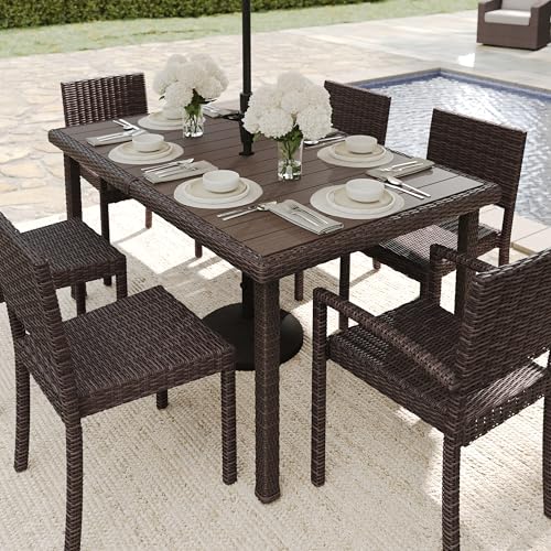 62" Indoor-Outdoor Patio Table with Faux Wood Top and Rattan Wicker Finish in Gray R610