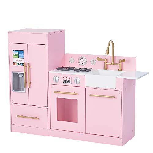 Wooden Play Kitchen with Refrigerator, Oven, Sink, and Storage Space, White Z301