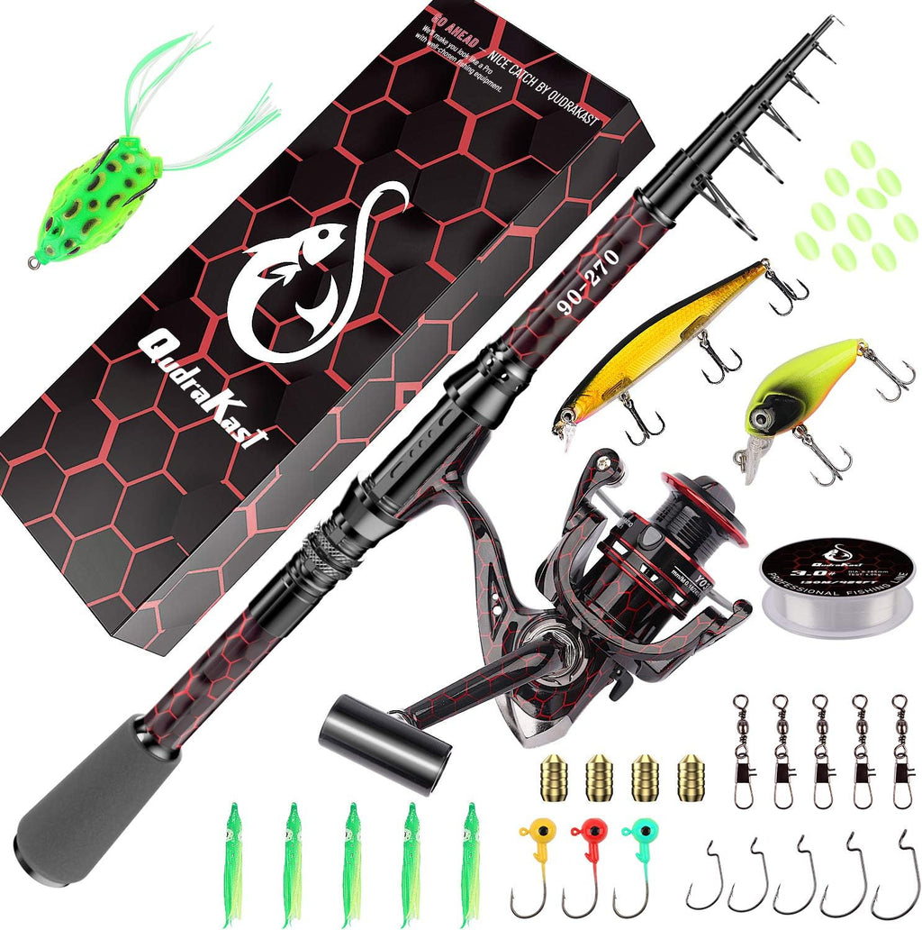 Carbon Fiber Telescopic Fishing Rod and Reel Combo Kit with Tackle Box, Pack of 2 D91374