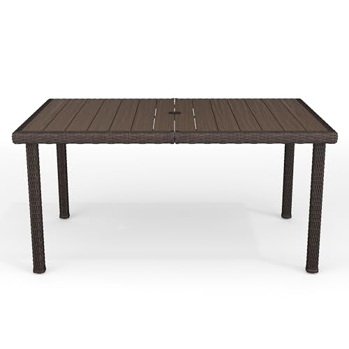 62" Indoor-Outdoor Patio Table with Faux Wood Top and Rattan Wicker Finish in Gray R610