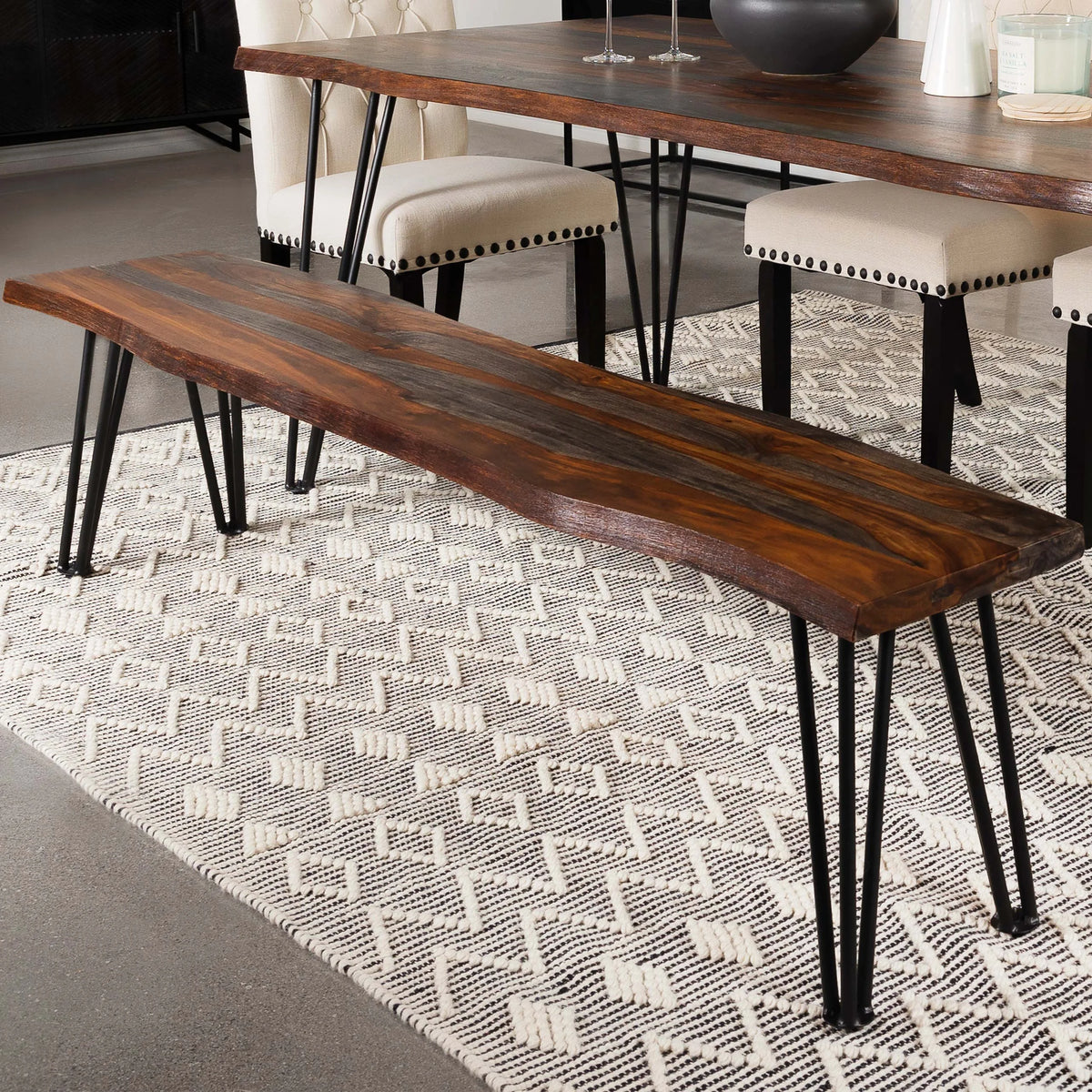 Live-edge Dining Bench with Hairpin Legs E324043