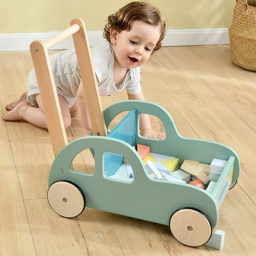 Green Wooden Baby Walker with Wheel, Blocks Trolley, Push & Pull Toys, Pack of 2 R262