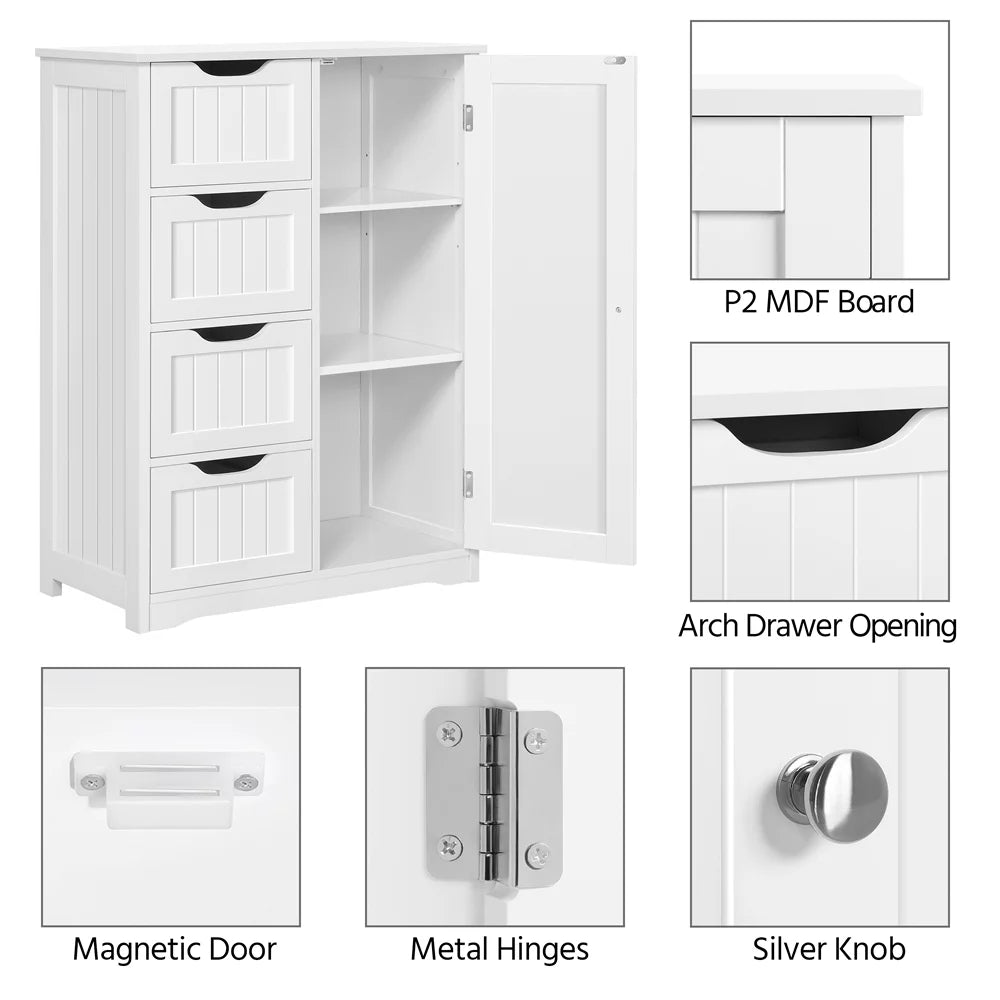 White 4 Drawer Wooden Bathroom Floor Cabinet J745