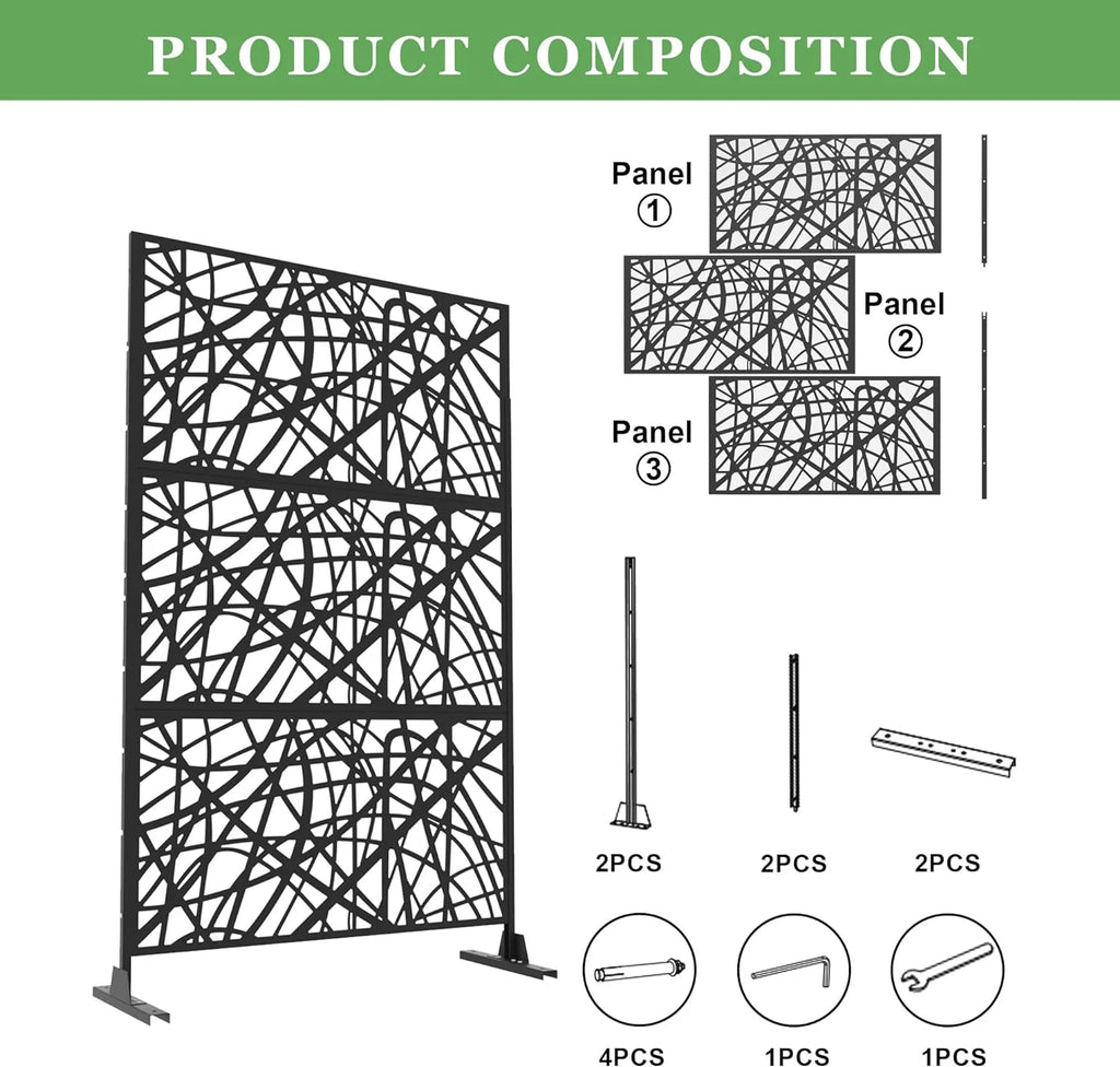 Black Metal Privacy Screen Panel with Stand H886