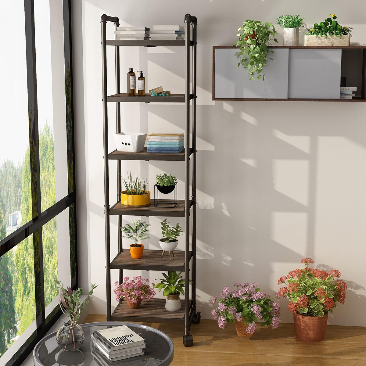 6-Tier Rolling Storage Cart with Metal Frames, Rustic Brown N415938