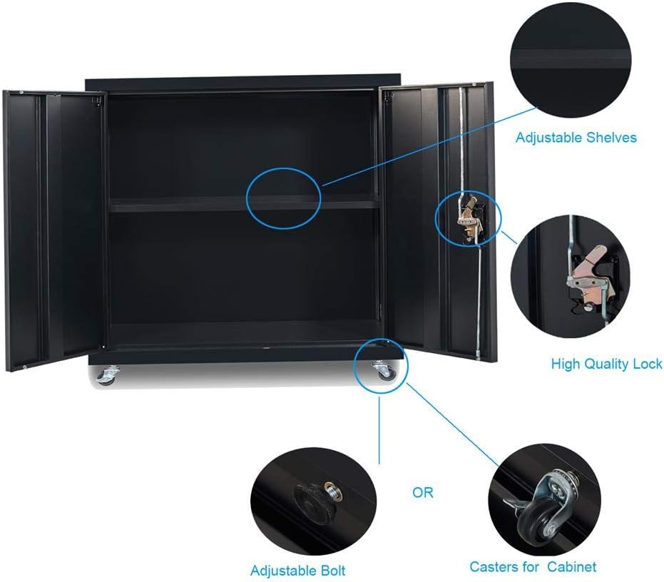 Black Metal Locking Cabinet with Wheels F2486
