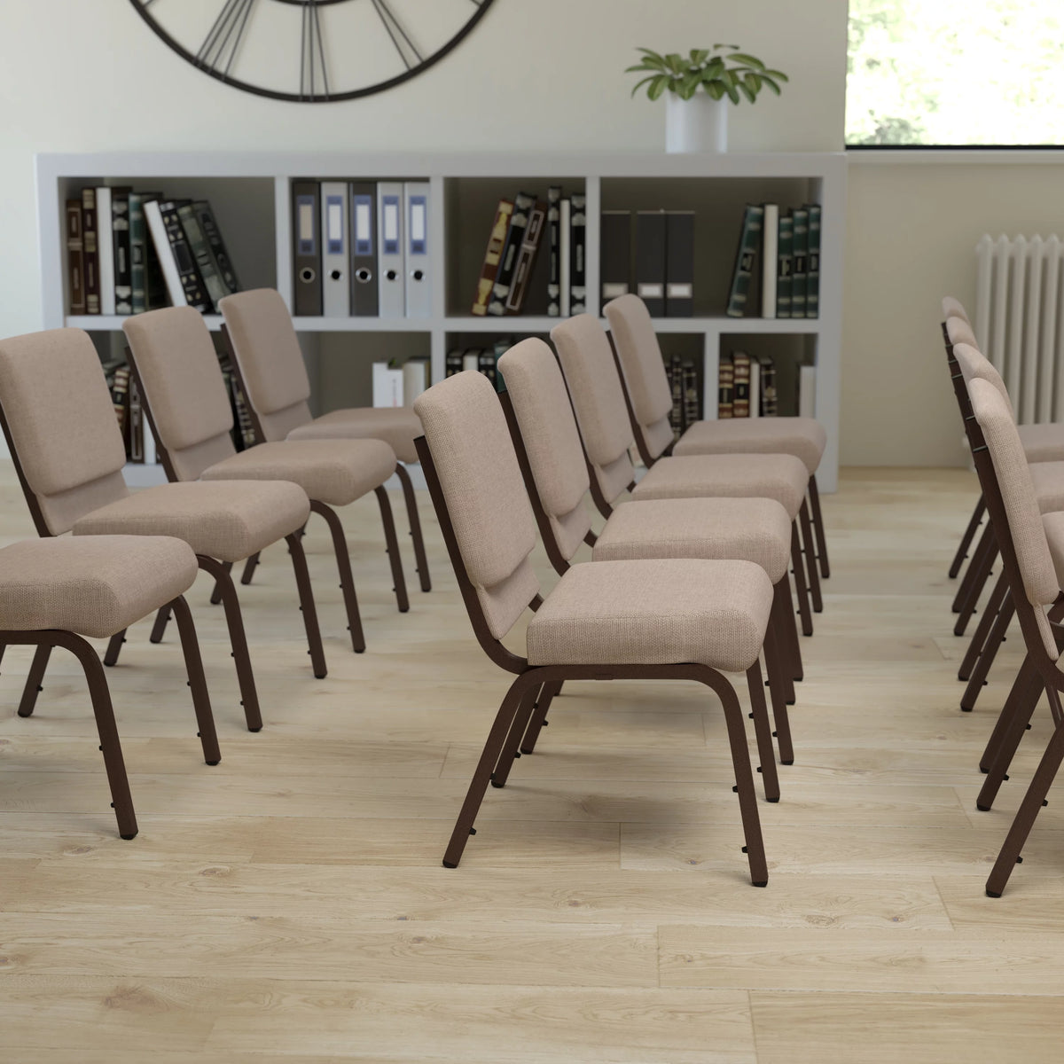 Beige Fabric Stacking Church Chair E864708