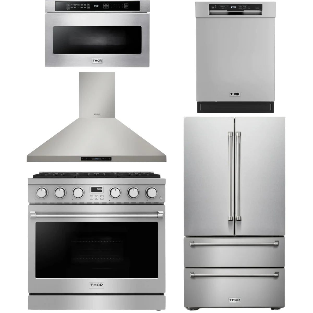36 Gas Range, Range Hood, Refrigerator, Dishwasher and Microwave U3373