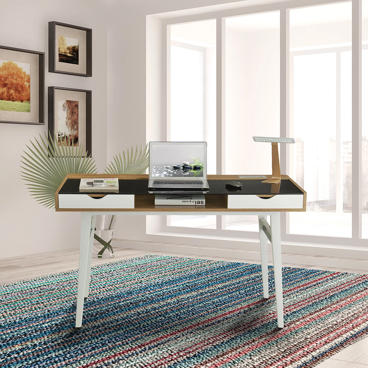 Compact Computer Desk with Storage, Walnut J709672