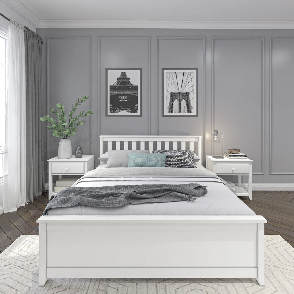 Queen Bed Frame with Slatted Headboard Solid Wood Walnut X2499
