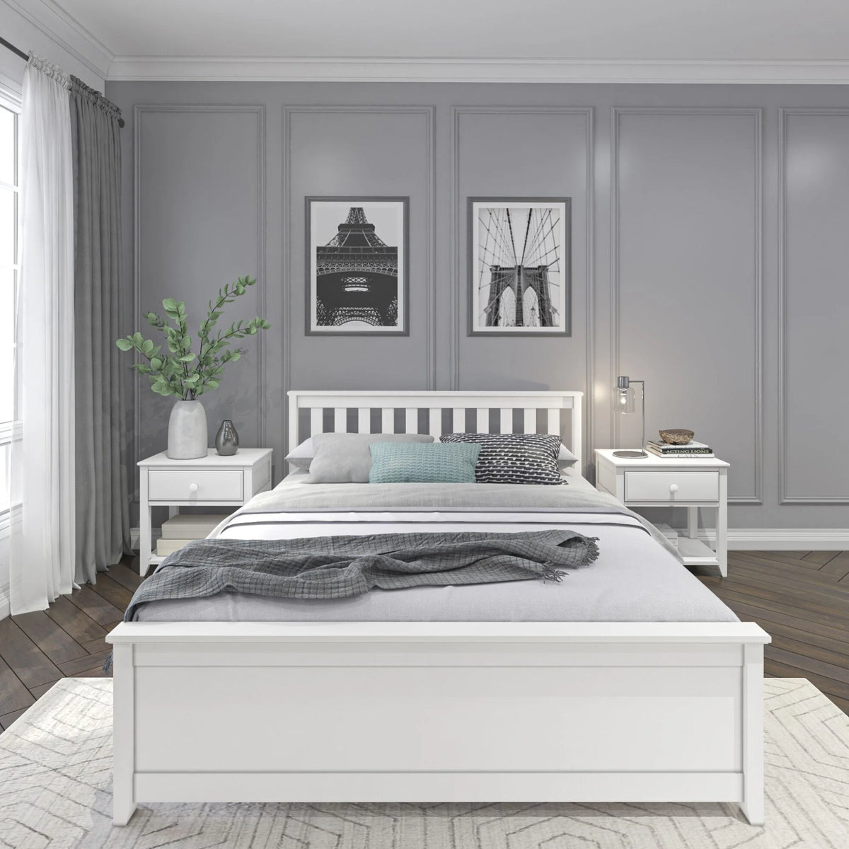 Queen Bed Frame with Slatted Headboard Solid Wood Walnut X2499