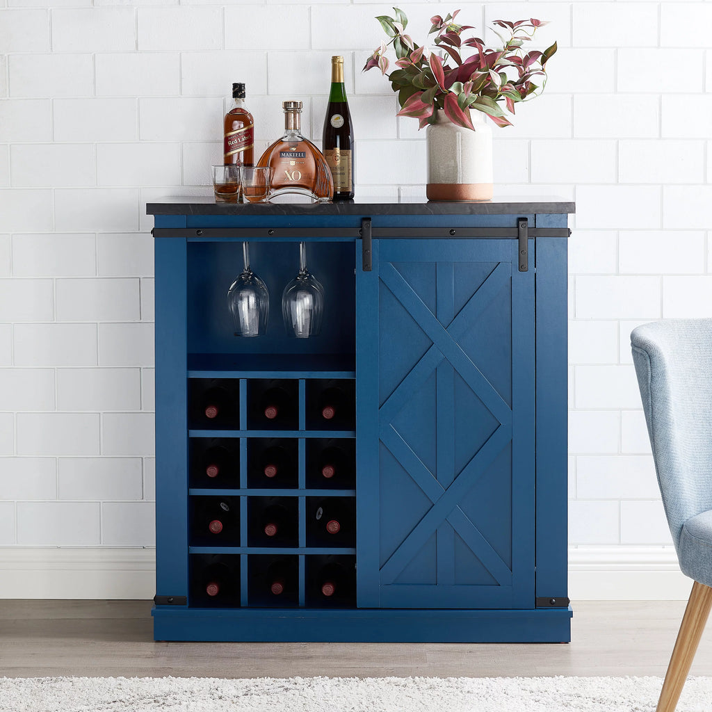 Navy Blue Wood Buffet Cabinet with Barn Door W15271