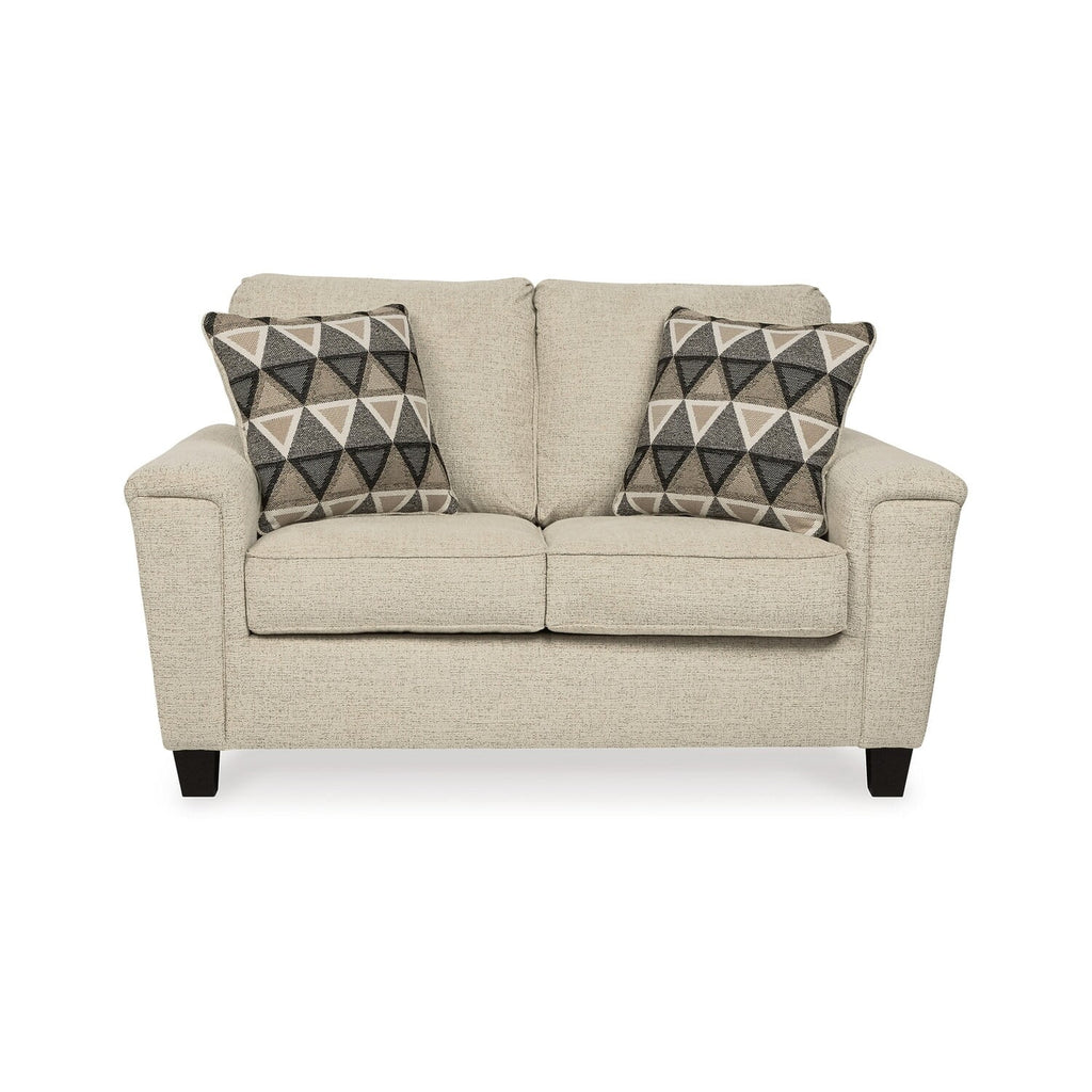 Cream Chenille Polyester Loveseat with 2 Throw Pillows W694417