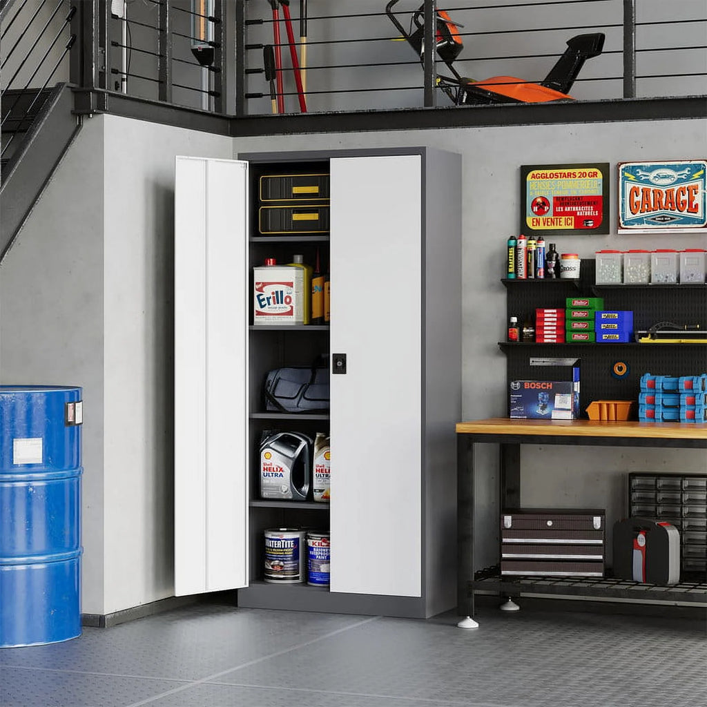 71" Metal Storage Locker with Locking Door and 4 Adjustable Shelves I666501