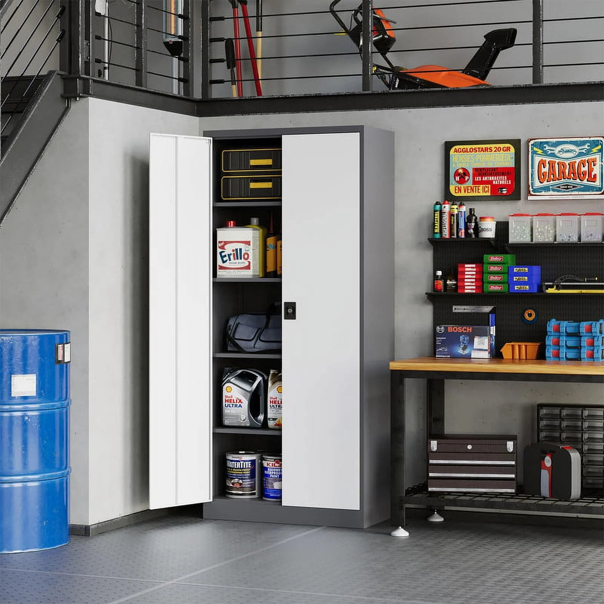 71" Metal Storage Locker with Locking Door and 4 Adjustable Shelves I666501