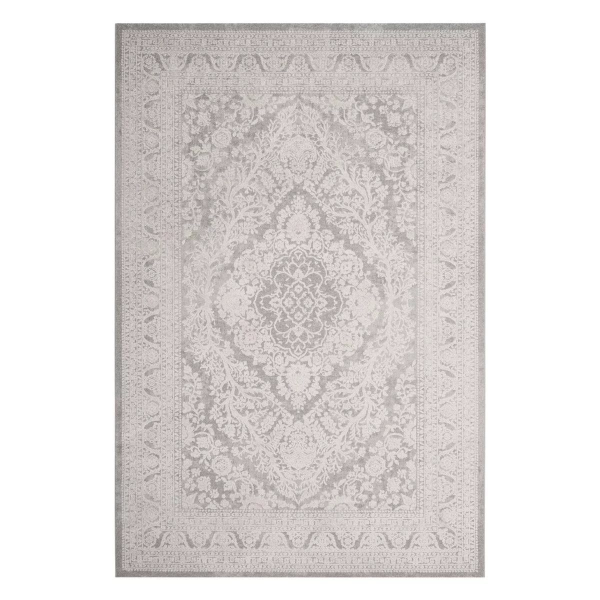 Light Grey Cream Round Area Rug Y43593