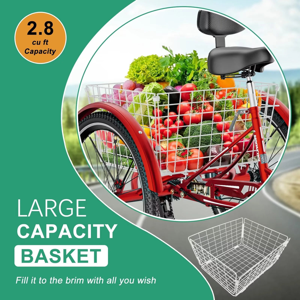 24" 7-Speed 3 Wheel Adult Tricycle with Basket K207