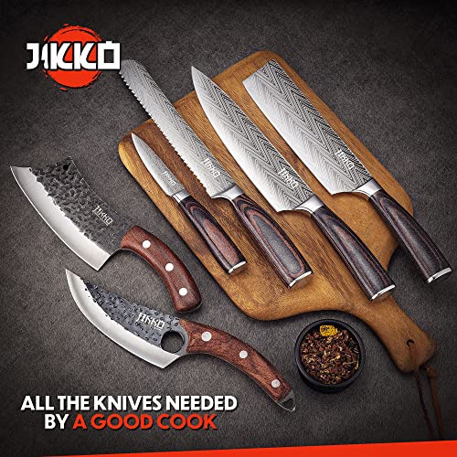6 Piece Japanese Carbon Steel Kitchen Knife Set with Walnut and Mahogany Wood Handles S3702