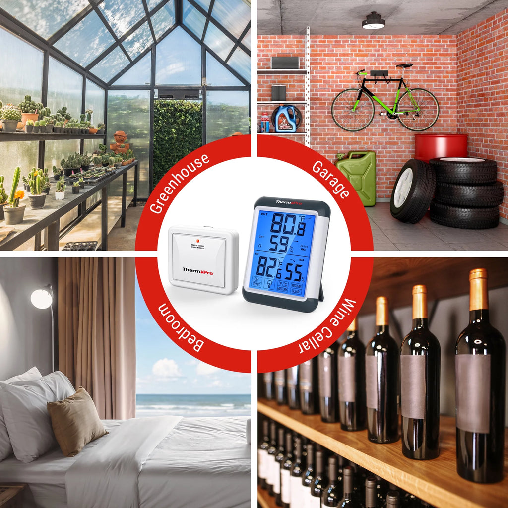 Indoor Outdoor Thermometer Digital Wireless Hygrometer Temperature Humidity Monitor with Jumbo Touchscreen and Backlight D1824
