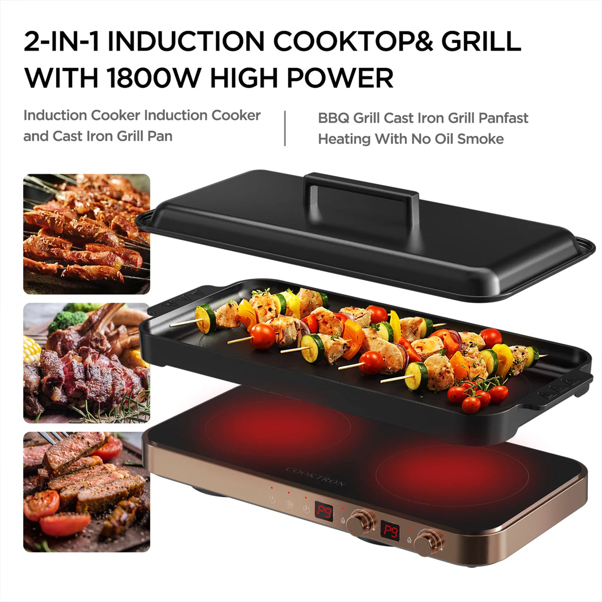 Portable Induction Cooktop Electric Stove & Cast Iron Griddle N6420