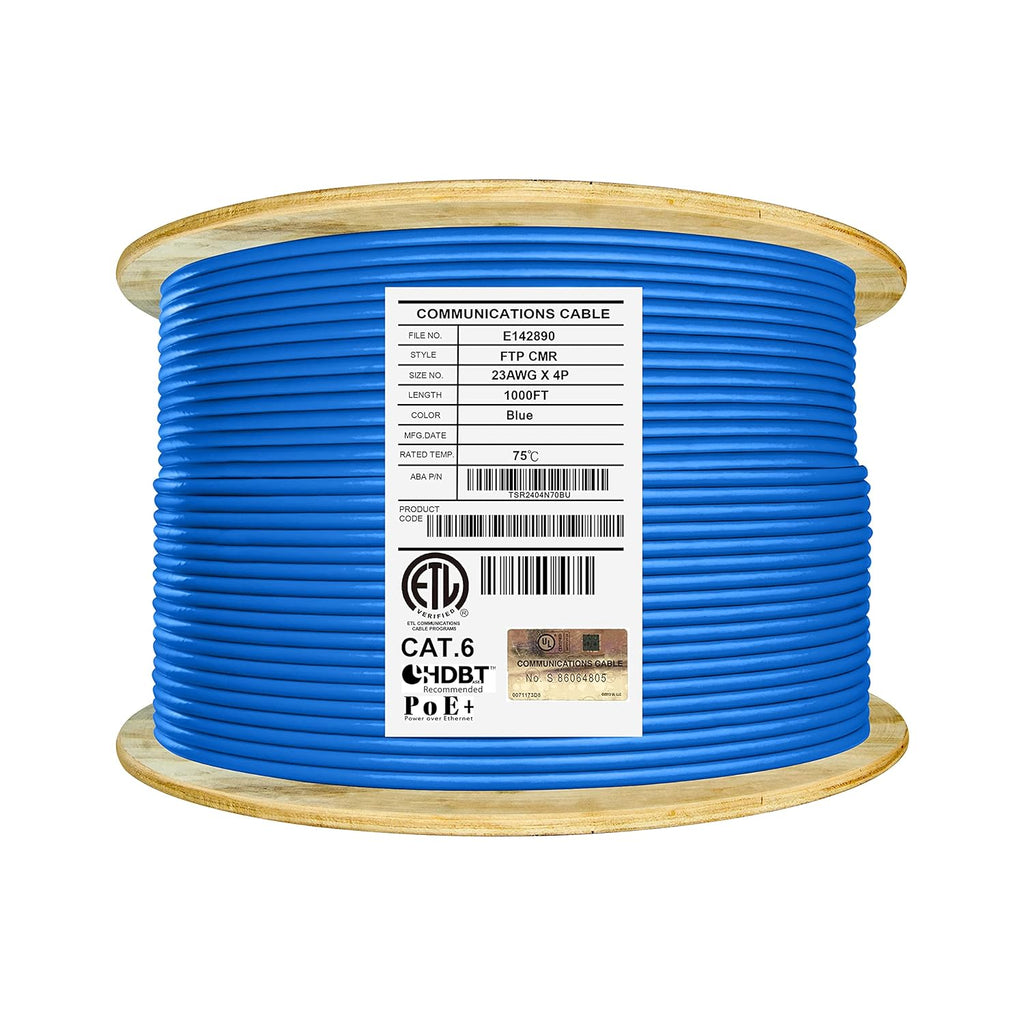 Bulk Ethernet Cable Reel, Cat6 Shielded Riser, 1000ft, Black U92801
