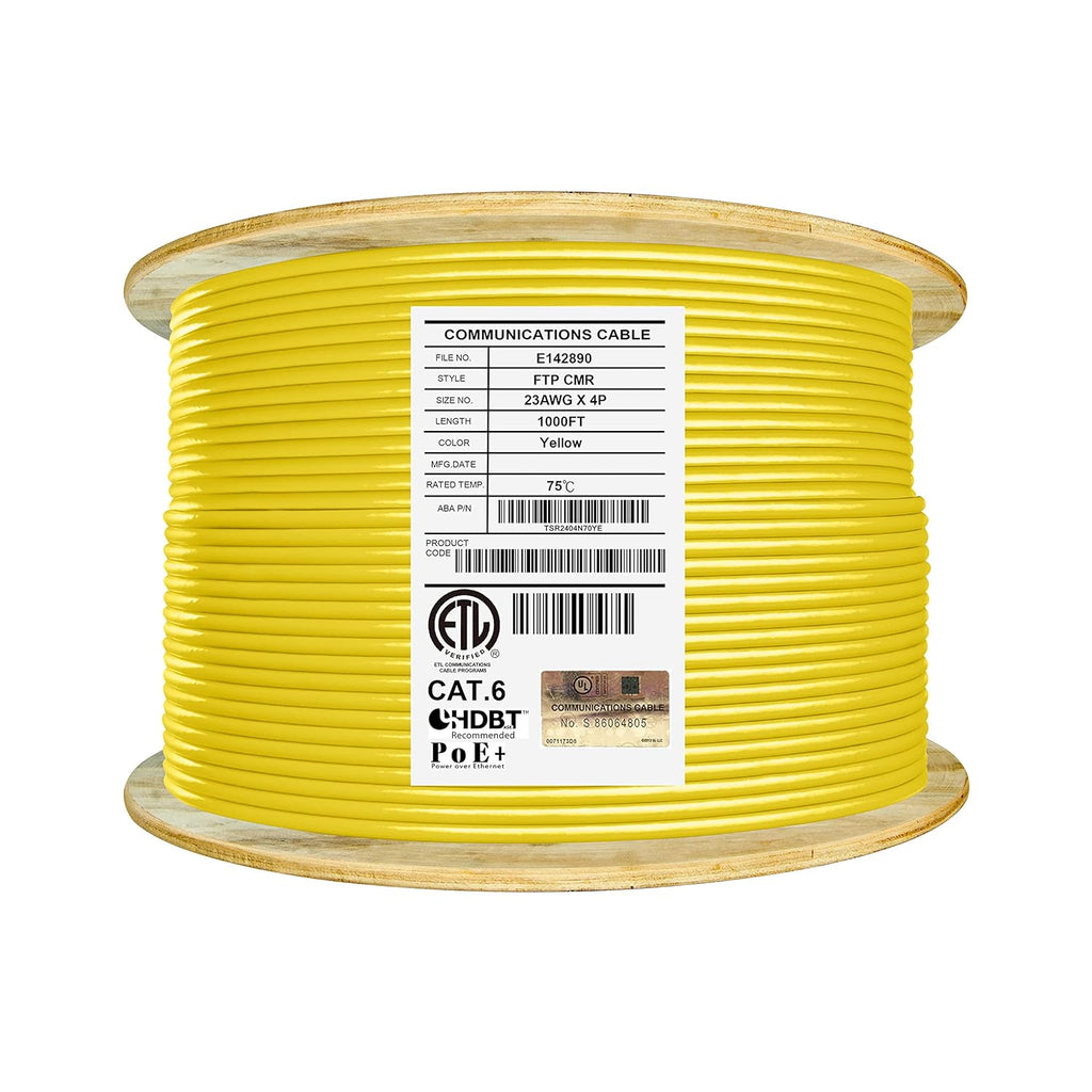 Bulk Ethernet Cable Reel, Cat6 Shielded Riser, 1000ft, Black U92801