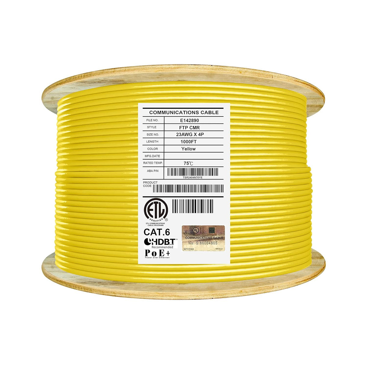 Bulk Ethernet Cable Reel, Cat6 Shielded Riser, 1000ft, Black U92801