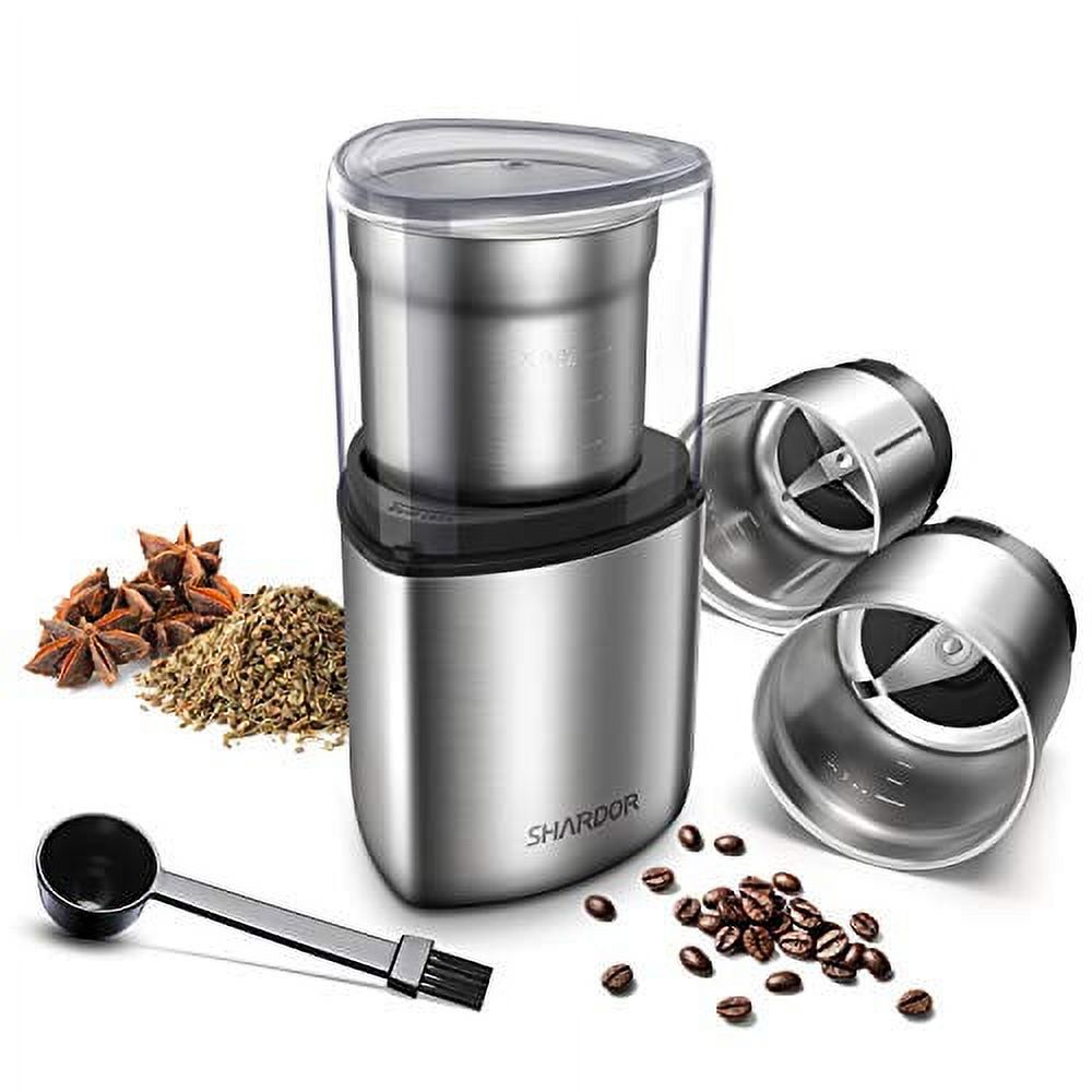 Silver Electric Coffee Grinder with 2 Removable Stainless Steel Bowls R397176