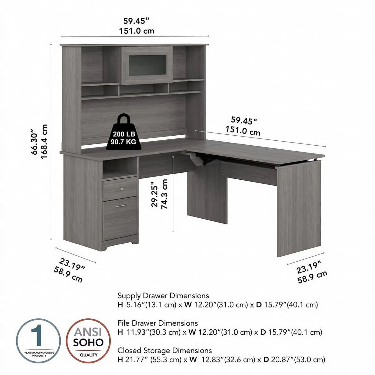 Gray L Shaped Desk with Hutch G299