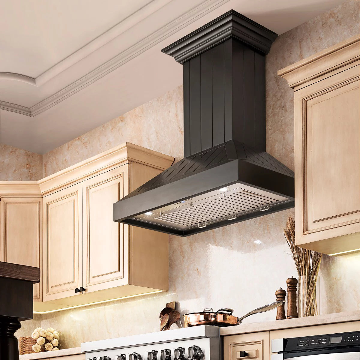 30 in. Black Wooden Wall Mount Range Hood D7588